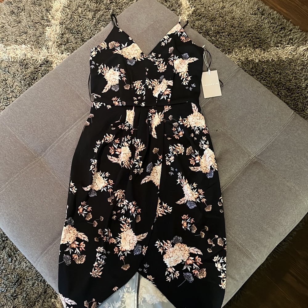 BNWT Chelsea28 Nordstrom Faux Wrap Dress in Black Brocade Blossom - Picture 7 of 7